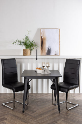 Venture Home Tempe Matbord - Svart / Svart MDF + Tempo Matstol - Kromat ben / Svart PU _2