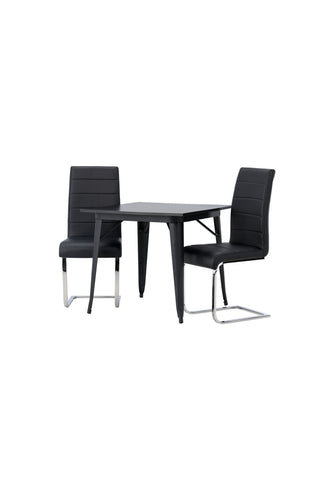 Venture Home Tempe Matbord - Svart / Svart MDF + Tempo Matstol - Kromat ben / Svart PU _2