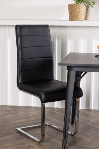 Venture Home Tempe Matbord - Svart / Svart MDF + Tempo Matstol - Kromat ben / Svart PU _2