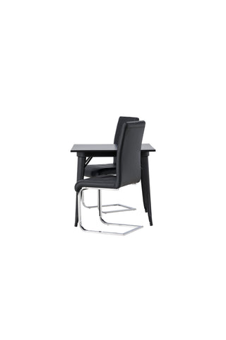 Venture Home Tempe Matbord - Svart / Svart MDF + Tempo Matstol - Kromat ben / Svart PU _2