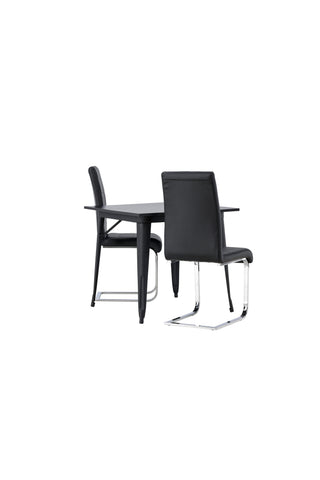 Venture Home Tempe Matbord - Svart / Svart MDF + Tempo Matstol - Kromat ben / Svart PU _2