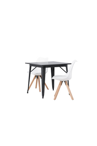 Venture Home Tempe Matbord - Svart / Svart MDF +Zeno Matstol - Nature woodlook / Vit PP _2