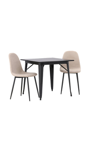 Venture Home Tempe Matbord - Svart / Svart MDF + Polar Matstol - Svart / Beige Boucle _2