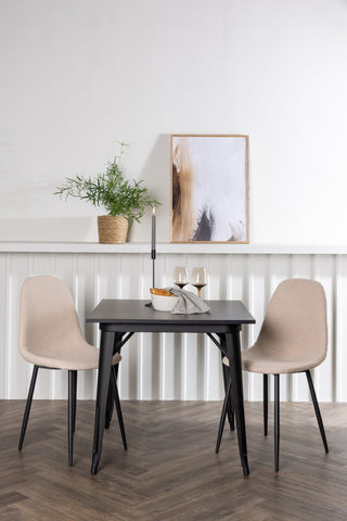 Venture Home Tempe Matbord - Svart / Svart MDF + Polar Matstol - Svart / Beige Boucle _2