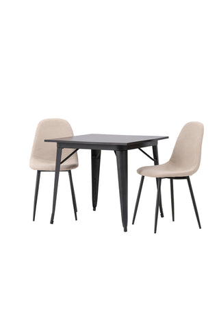 Venture Home Tempe Matbord - Svart / Svart MDF + Polar Matstol - Svart / Beige Boucle _2