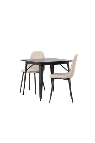 Venture Home Tempe Matbord - Svart / Svart MDF + Polar Matstol - Svart / Beige Boucle _2