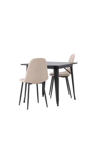 Venture Home Tempe Matbord - Svart / Svart MDF + Polar Matstol - Svart / Beige Boucle _2