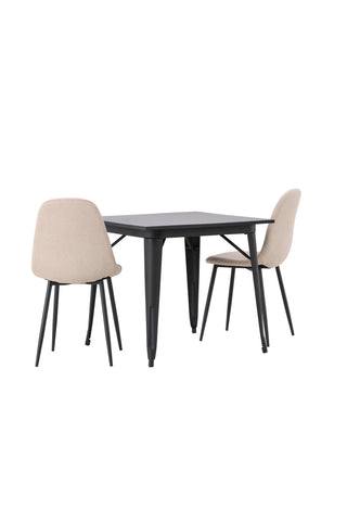 Venture Home Tempe Matbord - Svart / Svart MDF + Polar Matstol - Svart / Beige Boucle _2