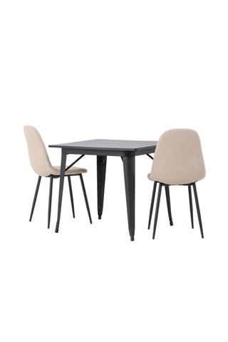 Venture Home Tempe Matbord - Svart / Svart MDF + Polar Matstol - Svart / Beige Boucle _2