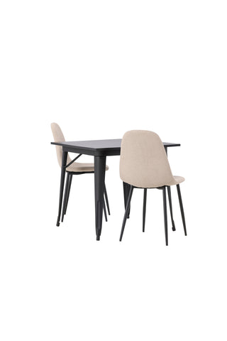 Venture Home Tempe Matbord - Svart / Svart MDF + Polar Matstol - Svart / Beige Boucle _2