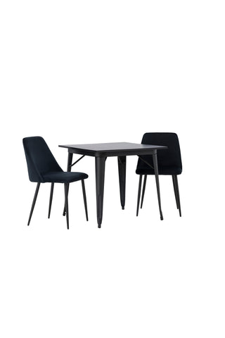 Venture Home Tempe Matbord - Svart / Svart MDF + Nattmatsalsstol - Svart / Svart sammet _2