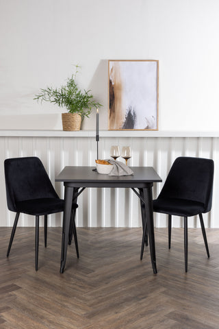 Venture Home Tempe Matbord - Svart / Svart MDF + Nattmatsalsstol - Svart / Svart sammet _2