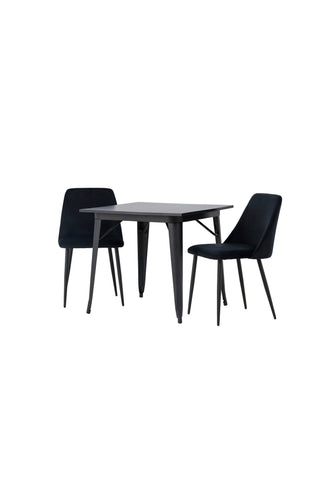 Venture Home Tempe Matbord - Svart / Svart MDF + Nattmatsalsstol - Svart / Svart sammet _2