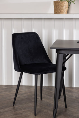 Venture Home Tempe Matbord - Svart / Svart MDF + Nattmatsalsstol - Svart / Svart sammet _2