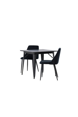 Venture Home Tempe Matbord - Svart / Svart MDF + Nattmatsalsstol - Svart / Svart sammet _2