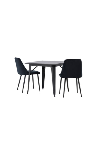 Venture Home Tempe Matbord - Svart / Svart MDF + Nattmatsalsstol - Svart / Svart sammet _2