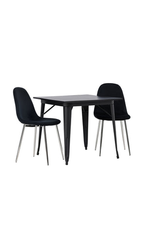 Venture Home Tempe Matbord - Svart / Svart MDF + Polar Matstol - Svart sammet / Krom _2