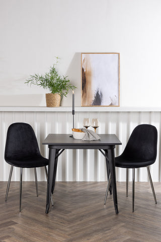 Venture Home Tempe Matbord - Svart / Svart MDF + Polar Matstol - Svart sammet / Krom _2