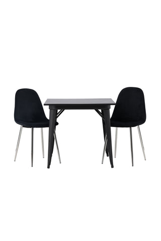 Venture Home Tempe Matbord - Svart / Svart MDF + Polar Matstol - Svart sammet / Krom _2