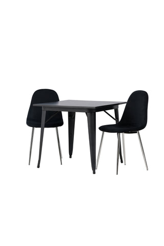 Venture Home Tempe Matbord - Svart / Svart MDF + Polar Matstol - Svart sammet / Krom _2