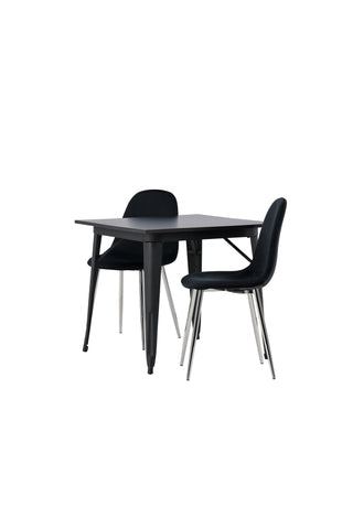 Venture Home Tempe Matbord - Svart / Svart MDF + Polar Matstol - Svart sammet / Krom _2