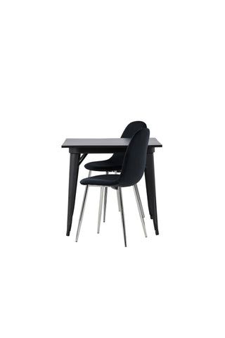 Venture Home Tempe Matbord - Svart / Svart MDF + Polar Matstol - Svart sammet / Krom _2