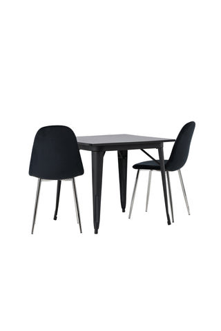Venture Home Tempe Matbord - Svart / Svart MDF + Polar Matstol - Svart sammet / Krom _2