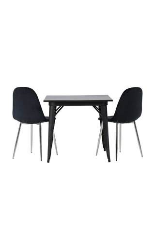Venture Home Tempe Matbord - Svart / Svart MDF + Polar Matstol - Svart sammet / Krom _2