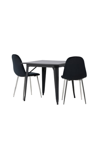 Venture Home Tempe Matbord - Svart / Svart MDF + Polar Matstol - Svart sammet / Krom _2