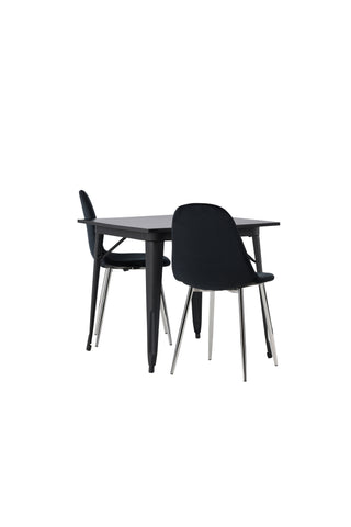 Venture Home Tempe Matbord - Svart / Svart MDF + Polar Matstol - Svart sammet / Krom _2