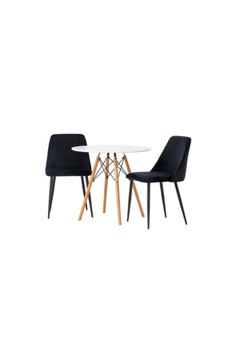 Venture Home Danburi Matbord - Woodlook / Woodlook MDF +Nattmatstol - Svart / Svart sammet _2
