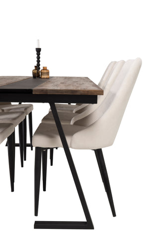 Venture Home Jakarta Matbord - Svart / mörk Teak - 200*90*H75 +Leone Matbordsstol - Svarta ben / Beige manchester _6