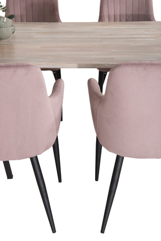 Venture Home Jepara Matbord - Grå - 250*100*H76 +Comfort Matbordsstol 2-pack - Svarta Ben / Dusty Pink Cordutoy _6