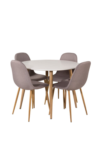 Venture Home Plaza Runt Matbord - Ek-Look / Vit - ø100*H75 +Polar Matsalsstol Ekben / Grå Tyg _4