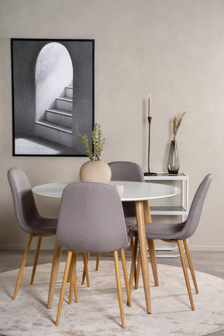 Venture Home Plaza Runt Matbord - Ek-Look / Vit - ø100*H75 +Polar Matsalsstol Ekben / Grå Tyg _4