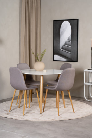 Venture Home Plaza Runt Matbord - Ek-Look / Vit - ø100*H75 +Polar Matsalsstol Ekben / Grå Tyg _4