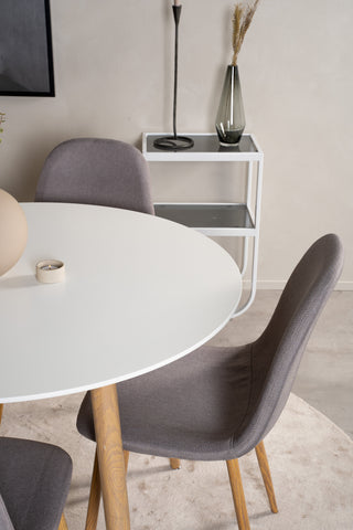 Venture Home Plaza Runt Matbord - Ek-Look / Vit - ø100*H75 +Polar Matsalsstol Ekben / Grå Tyg _4