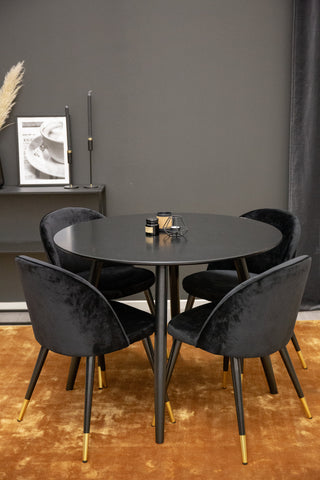 Venture Home Plaza Runt Matbord - Svart / Svart - ø100*H75 +Velvet Matbordsstol Mässing - Svart / Svart _4