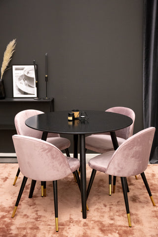 Venture Home Plaza Runt Matbord - Svart / Svart - ø100*H75 +Velvet Matbordsstol Mässing - Rosa / Svart _4