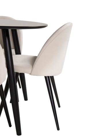 Venture Home Plaza Runt Matbord - Svart / Svart - ø100*H75 + Matstol i sammet - Svarta ben / Beige manchester _4