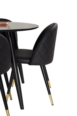 Venture Home Plaza Runt Matbord - Svart / Svart - ø100*H75 + Matbordsstol i sammet i mässing m. stygn i ryggen - Svart / PU _4