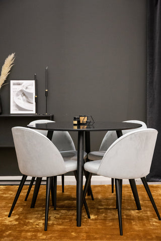 Venture Home Plaza Runt Matbord - Svart / Svart - ø100*H75 +Velvet Dining Chair Manchester - Ljusgrå / Svart _4