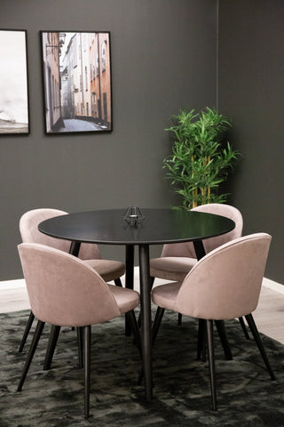 Venture Home Plaza Runt Matbord - Svart / Svart - ø100*H75 +Velvet Dining Chair Manchester - Rosa / Svart _4