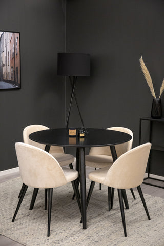 Venture Home Plaza Runt Matbord - Svart / Svart - ø100*H75 + Matbordsstol i sammet - Beige / Svart _4