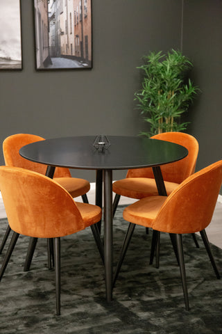 Venture Home Plaza Runt Matbord - Svart / Svart - ø100*H75 + Matbordsstol i sammet - Orange / Svart _4