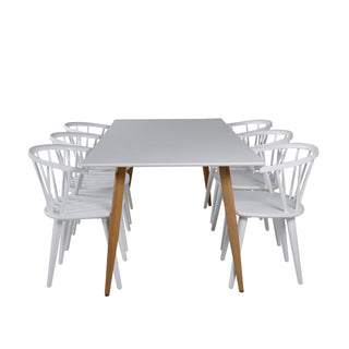 Venture Home Polar Matbord - Ek-Look / Vit- 180*90*H75 +Bullerbyn - Matstol - Vit _6