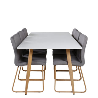 Venture Home Polar Matbord - Ek-Look / Vit- 180*90*H75 +Mace Matstol - Ek-Look / Mellangrå _6