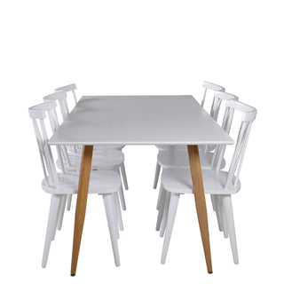 Venture Home Polar Matbord - Ek-Look / Vit- 180*90*H75 +Mariannelund - Matstol - Vit _6