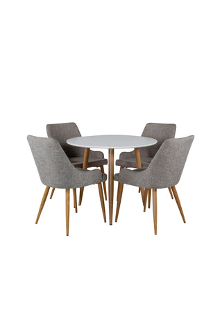 Venture Home Polar Runt Matbord - Ek-Look / Vit - ø90*H75 +Plaza Matstol 2-pack - Ek-Look / Ljusgrå _4