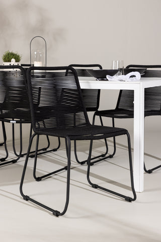 Venture Home Break Matbord - Vit / Vit Aintwood +Lindos Stapelstol - Svart Alu / Svart rep _6